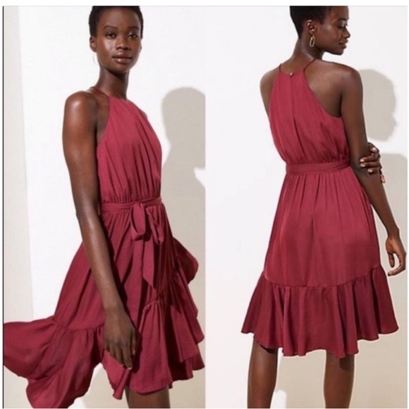 LOFT Asymmetrical Burgundy Dress - Picture 2 of 7